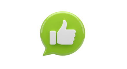 Isolated social media notification thumbs up emoji in lime green speech bubble shape graphic