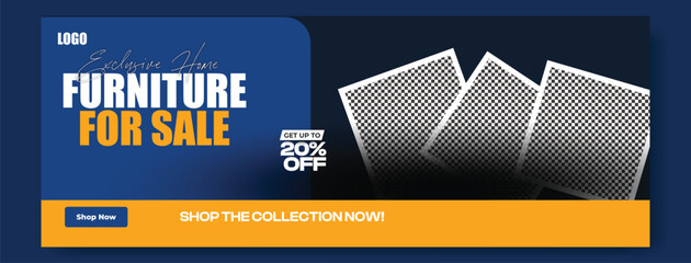 Modern furniture for sale advertisement with 20 percent off discount offer and stylish interior design showcased