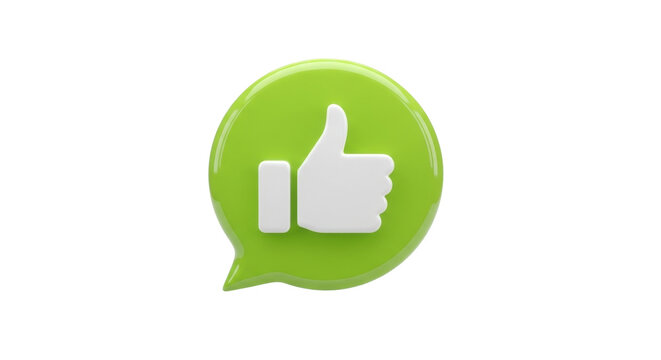 Isolated social media notification thumbs up emoji in lime green speech bubble shape graphic