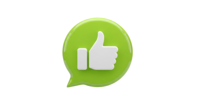 Isolated social media notification thumbs up emoji in lime green speech bubble shape graphic