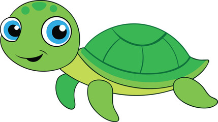 Cute baby turtle swimming joyfully with wide eyes adorable animal illustration