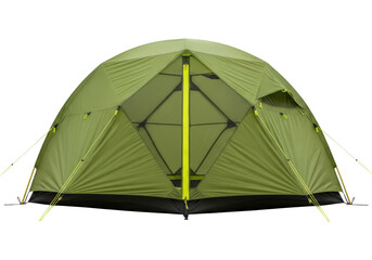 Isolated olive green dome tent for camping activities in nature, family trip, outdoor lifestyle