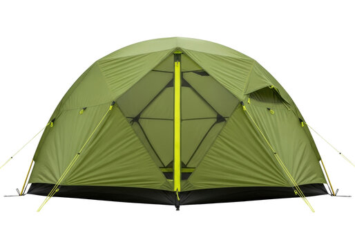 Isolated olive green dome tent for camping activities in nature, family trip, outdoor lifestyle - Powered by Adobe