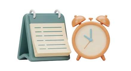 Isolated calendar and alarm clock symbolizing time management, reminder and planning