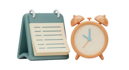 Isolated calendar and alarm clock symbolizing time management, reminder and planning