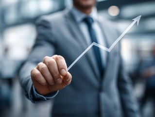 businessman hand drawing a growing graph, business success and growth concept