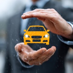 Car Insurance and Protection Concept with Hands Shielding a Vehicle.