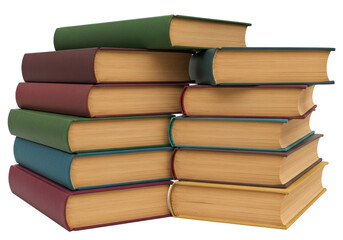 Isolated stack of hardcover books in a pile ready for reading or study with paper pages