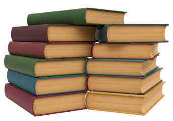 Isolated stack of hardcover books in a pile ready for reading or study with paper pages