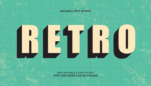 Retro 3D Text Effect Vector with Grunge Texture Background. Vintage, Old, 80s or 90s Style Editable Typography Template