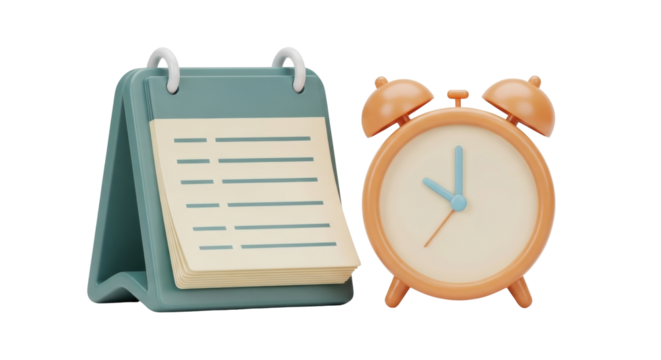 Isolated calendar and alarm clock symbolizing time management, reminder and planning