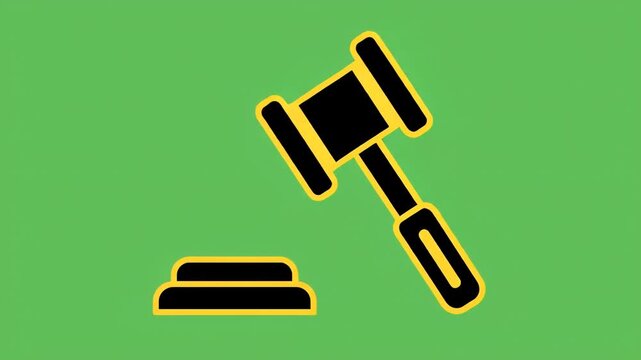 A black and yellow gavel and sound block on a green background, symbolizing justice and legal proceedings