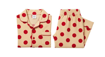 Isolated polka-dot pajamas set, long-sleeved shirt and long pants with red dots pattern