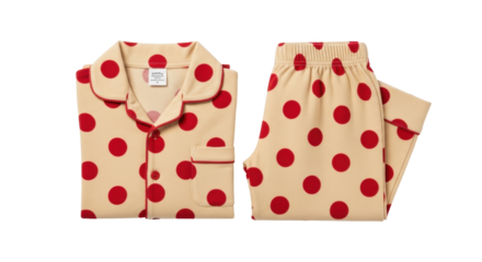 Isolated polka-dot pajamas set, long-sleeved shirt and long pants with red dots pattern