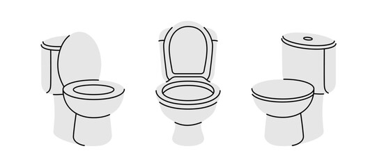 Ceramic toilets. Hygiene bathroom toilets. Vector illustration