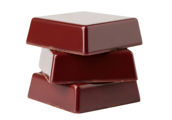 Isolated stack of shiny brown chocolate squares, sweet dessert ingredient for baking treat