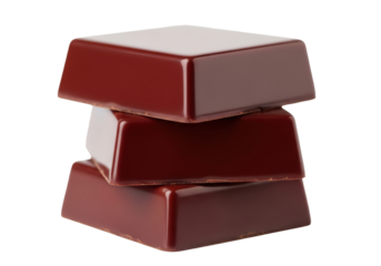 Isolated stack of shiny brown chocolate squares, sweet dessert ingredient for baking treat