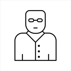 Minimalist vector line art icon depicting a generic human figure with glasses, suitable for user profiles, professional avatars, or business-related graphics