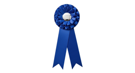 Isolated blue rosette award ribbon, perfect for celebrating achievements and recognizing honors