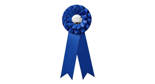 Isolated blue rosette award ribbon, perfect for celebrating achievements and recognizing honors
