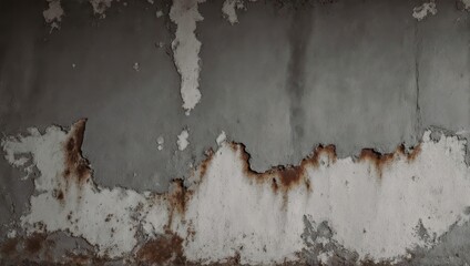 A weathered, decaying wall shows peeling paint, rust, and a textured surface