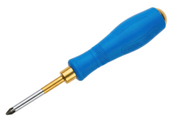 Isolated screwdriver with blue handle for repairs, small projects, and tight spaces