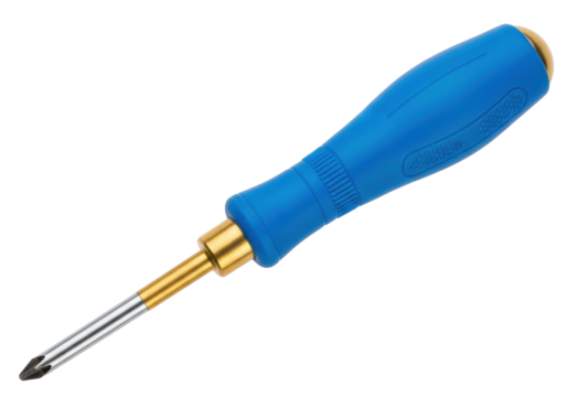 Isolated screwdriver with blue handle for repairs, small projects, and tight spaces