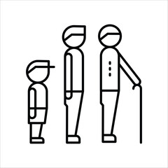 Vector illustration showing the distinct stages of human life, from childhood to adulthood and old age, representing the natural progression of growth and aging