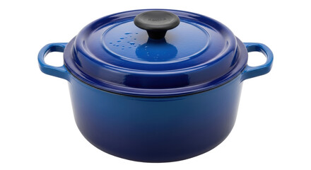 Isolated Blue Enamel Cast Iron Dutch Oven with Lid for Cooking, Baking, Serving food