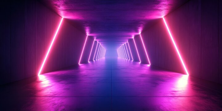 Illuminating neon light tunnel perspective urban cityscape realistic illustration futuristic environment aerial view gigapixel concept
