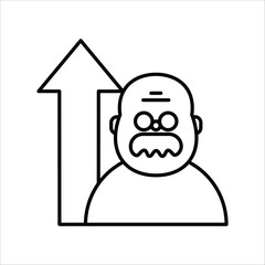Outline vector icon depicting a senior individual with an upward arrow, symbolizing financial growth, retirement savings, and personal progress for older adults