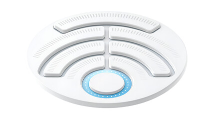 Modern 3D wireless internet signal strength icon rendered in white with glowing blue accents isolated on transparent background.