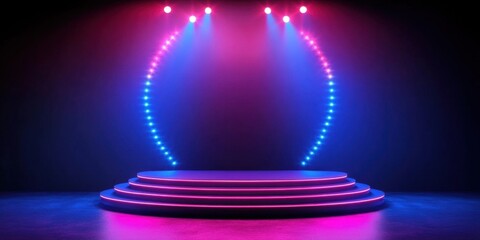 Award ceremony preparation stage podium scene event venue audience perspective dramatic lighting for seo impact