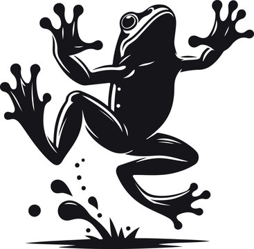 Black tree frog jumping splash water graphic vector