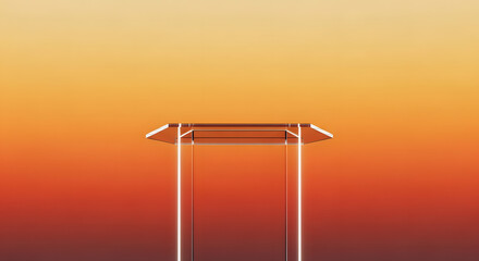 Futuristic crystal octagon stand with neon lights on gradient background