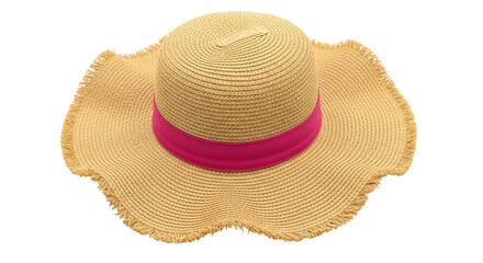 Isolated straw hat with pink ribbon, classic women's sun protection for summer vacation