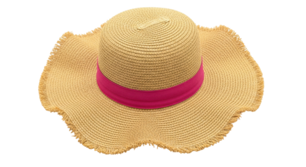 Isolated straw hat with pink ribbon, classic women's sun protection for summer vacation