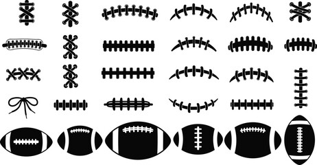 Obraz premium Vector Silhouette Set of American Football Ball Laces and Stitch Patterns for Sports Team Logos and Jersey Design Elements