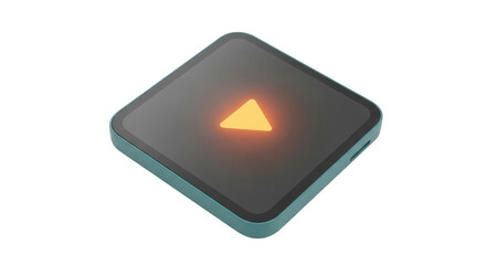 Isolated Square Teal Device with Illuminated Triangle at Center for Commercial Use