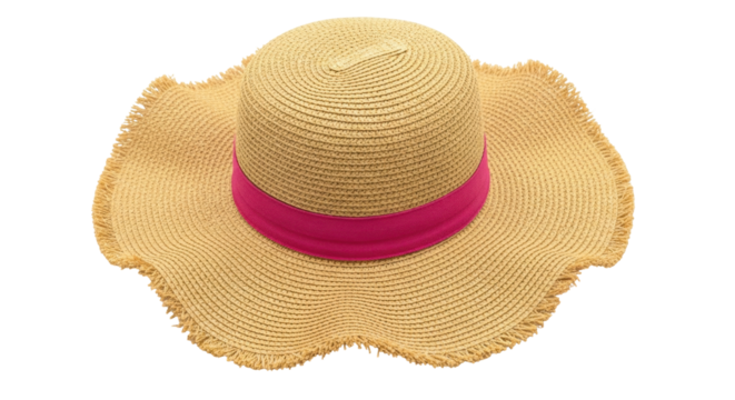 Isolated straw hat with pink ribbon, classic women's sun protection for summer vacation