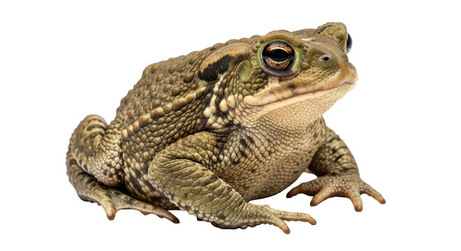 Isolated amphibian toad facing right, bumpy texture, detailed animal, in studio light