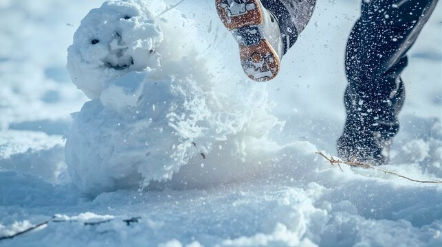 雪だるまを蹴って破壊するシーン