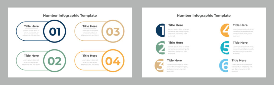 Colorful Numbered List Templates with Title Boxes for Business Presentations and Infographics