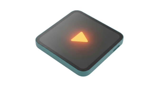 Isolated Square Teal Device with Illuminated Triangle at Center for Commercial Use