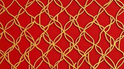 Fototapeta premium Golden lattice pattern on red background