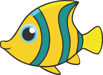 Vector illustration of a cute yellow and turquoise striped butterflyfish for aquatic designs
