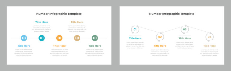 Fototapeta premium Numbered Business Presentation Two SidebySide Infographic Templates Displaying Process and Timeline with Four Steps Each