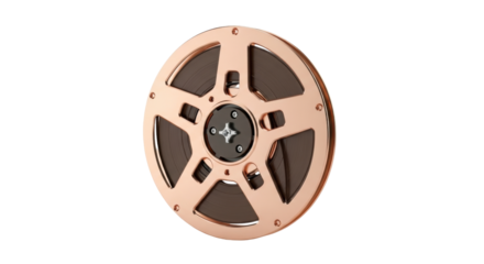 Isolated copper film reel on its side for cinema, music or television; vintage style