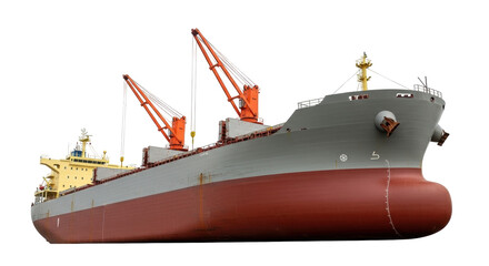 Isolated freighter ship, large cargo vessel ready to sail, transporting goods overseas, ocean...