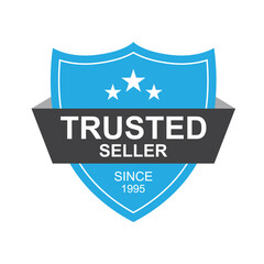 Blue Trusted Seller Badge Icon with Shield and Stars for Verified Business and Quality Assurance Labels